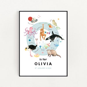 Prima lettera iniziale, Wall Decore, Expecting Mom Gift, Montessori Bebe, Baby Name Wall Art, Letter O Print, Illustration Enfant, Personalizzato