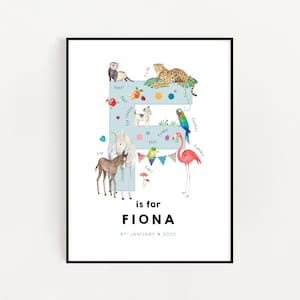 Prima lettera iniziale, Wall Decore, Expecting Mom Gift, Montessori Bebe, Baby Name Wall Art, Letter F Print, Illustration Enfant, Personalizzato