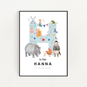 Prima lettera iniziale, Wall Decore, Expecting Mom Gift, Montessori Bebe, Baby Name Wall Art, Stampa lettera H, Illustrazione Enfant, Personalizzata