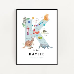 Prima lettera iniziale, Wall Decore, Expecting Mom Gift, Montessori Bebe, Baby Name Wall Art, Stampa lettera K, Illustrazione Enfant, Personalizzato