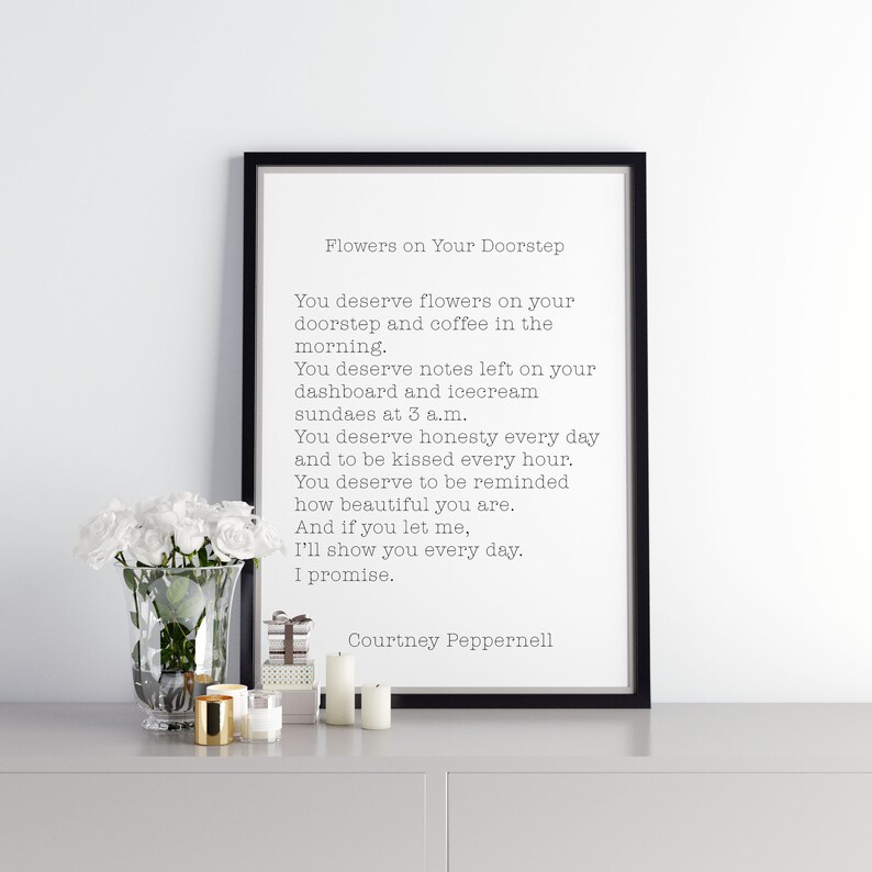 Flowers On Your Doorstep Poem Print Pillow Thoughts Courtney Etsy