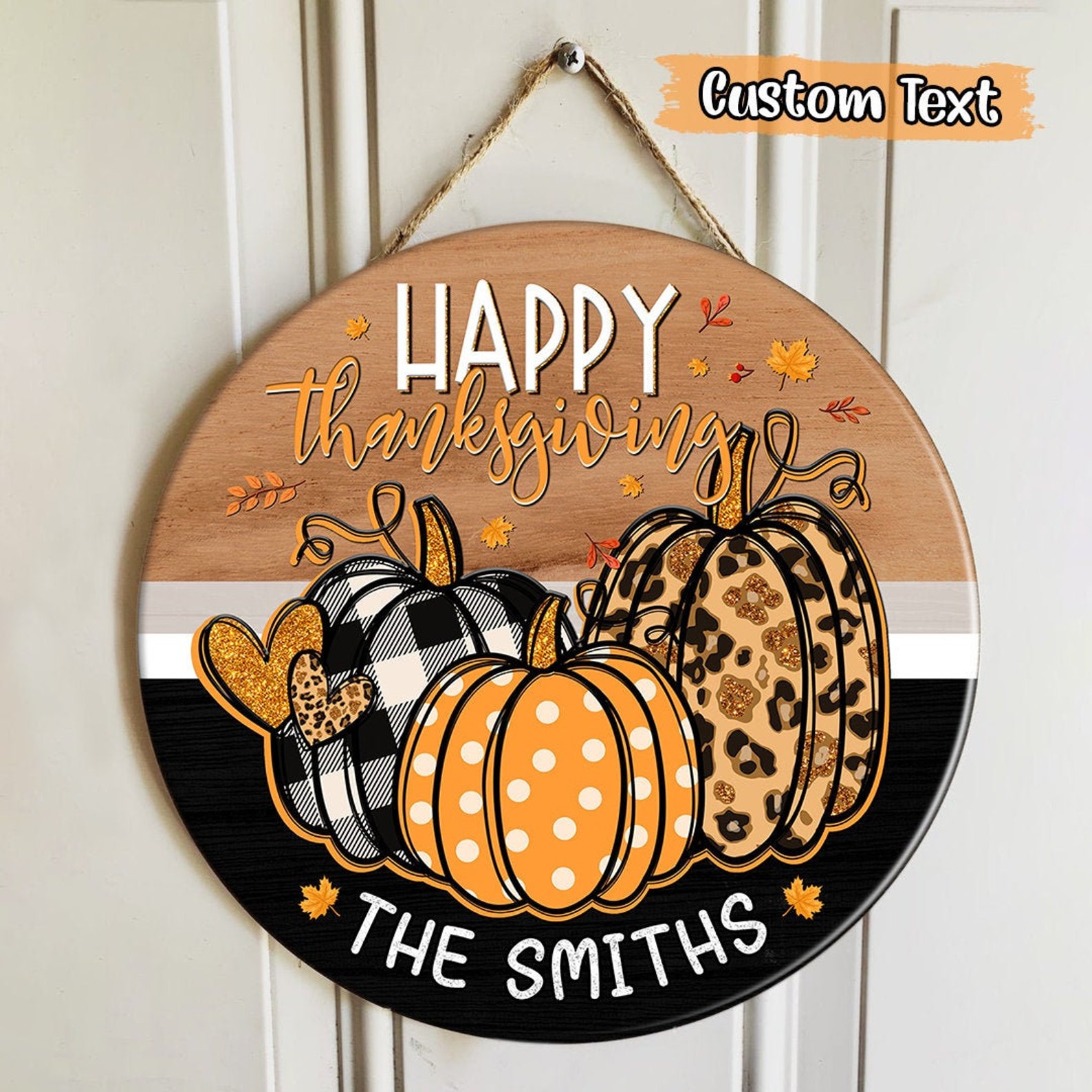 Pumpkins Door Hanger Happy Thanksgiving Sign Custom Family | Etsy