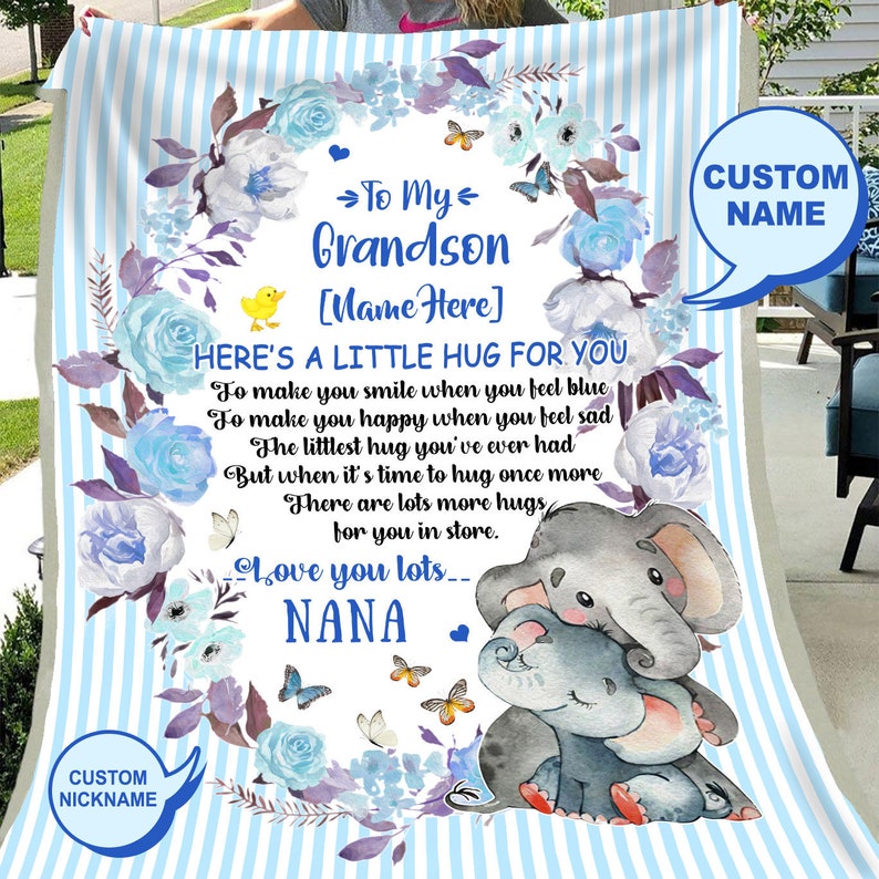 Personalized Blanket To My Grandson Hug From Grandma Nana Etsy
