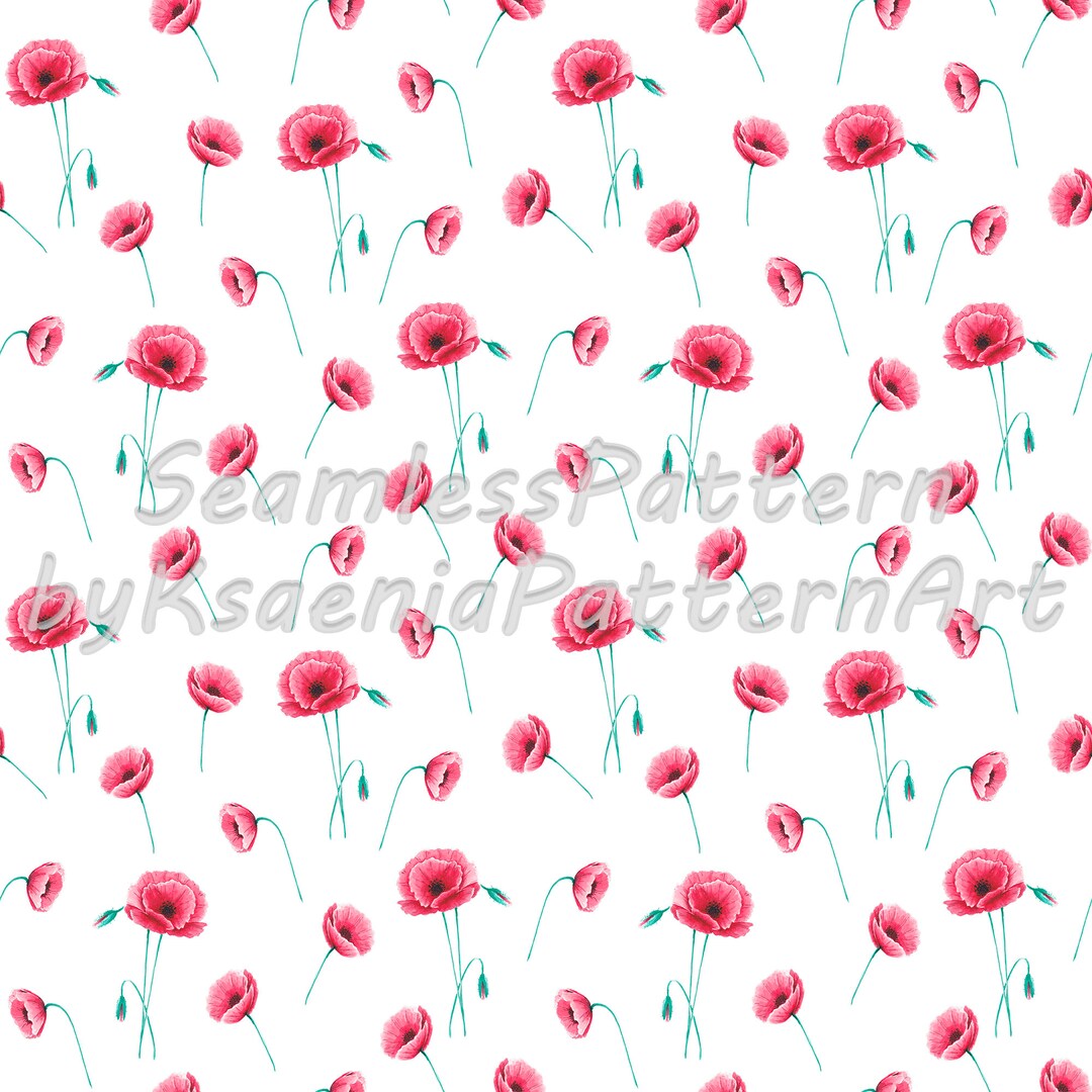 Watercolor Poppy Seamless Pattern Floral Background Digital - Etsy