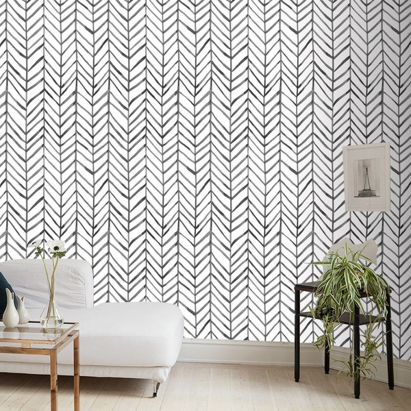 Herringbone Peel and Stick Wallpaper Etsy