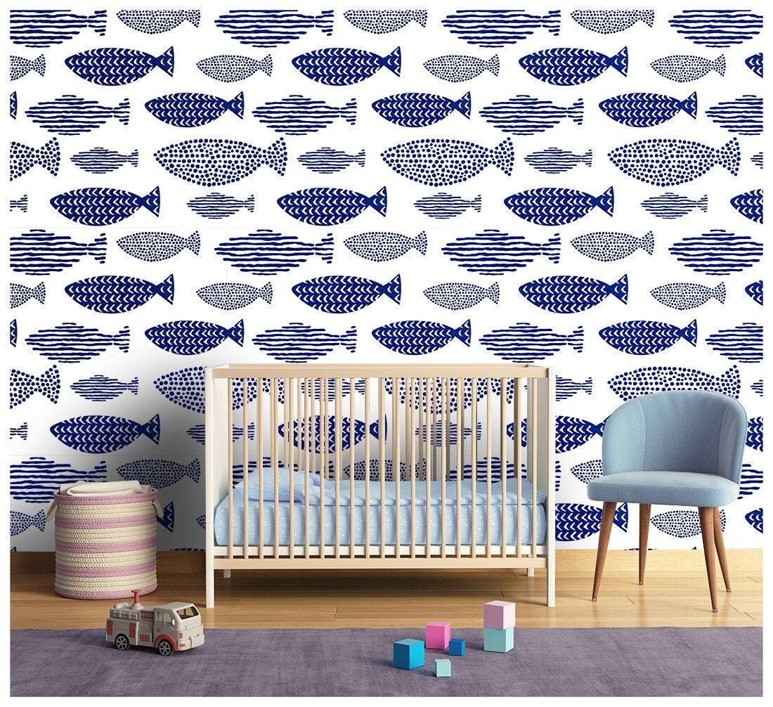 Fish Wallpaper Blue Peel and Stick Abstract Wallpapers Vinyl - Etsy UK