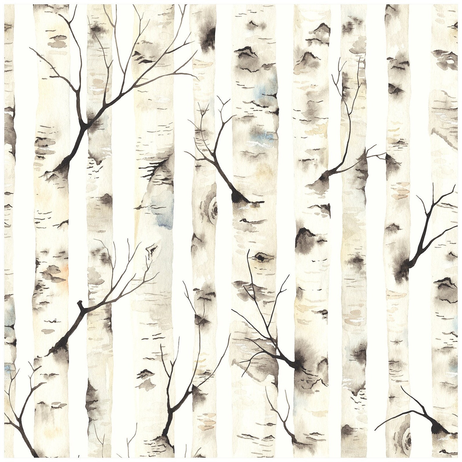 Forest Botanical Birch Tree Mural Peel and Stick Wallpaper Etsy