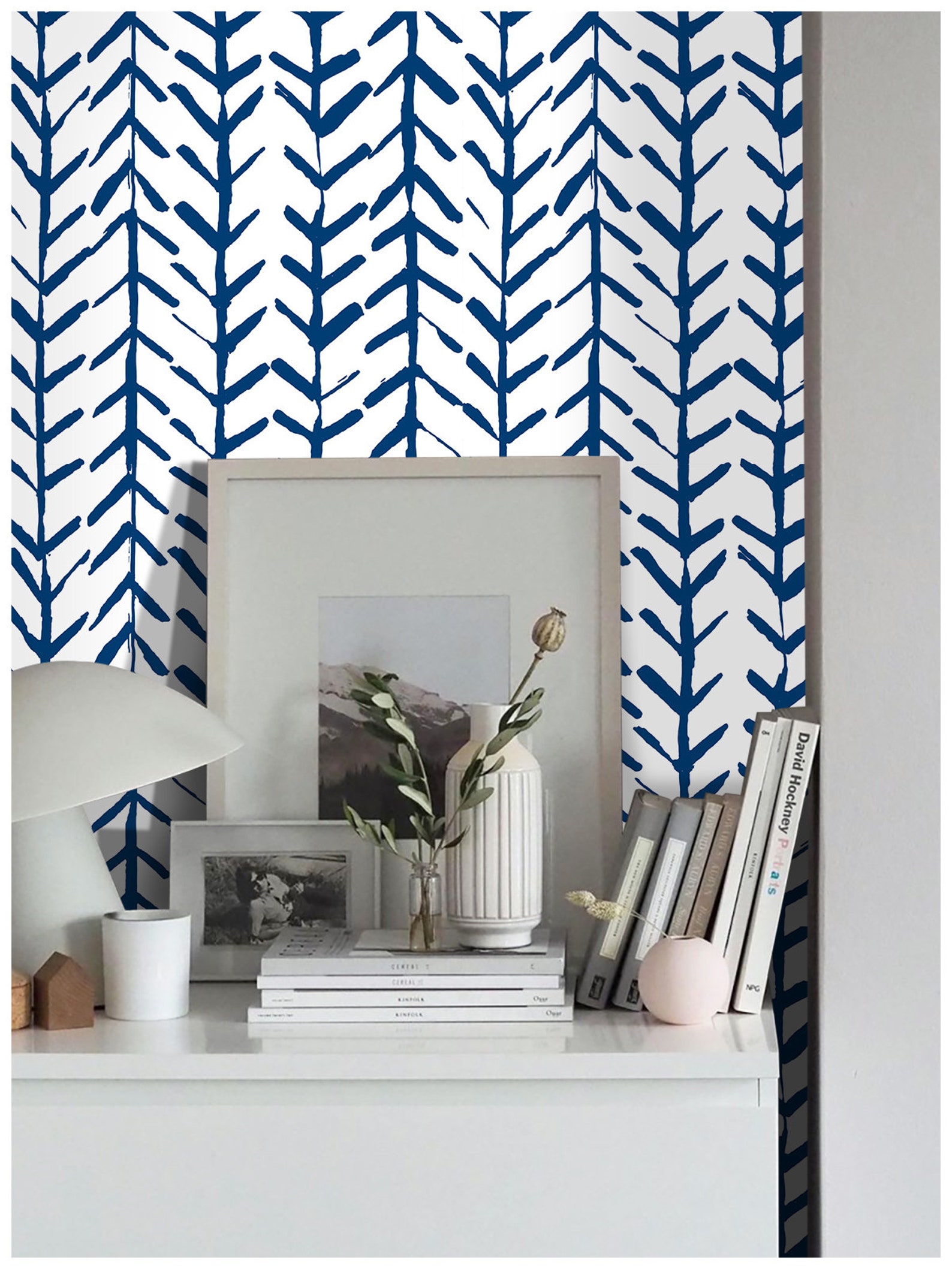 Herringbone Geometric Indigo Blue Peel and Stick Wallpaper | Etsy