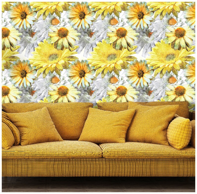 Vintage Fall Sunflower Peel and Stick Wallpaper Bright Spring Etsy