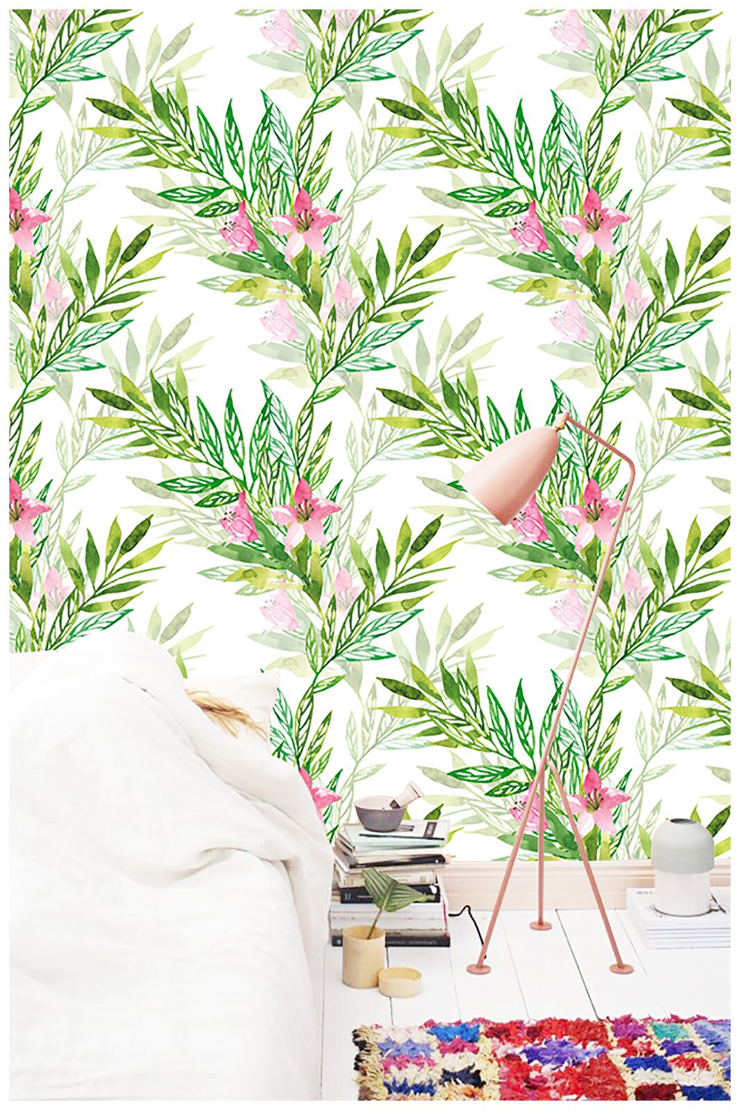 Floral Leaf Removable Self Adhesive Wallpaper White/green/pink - Etsy