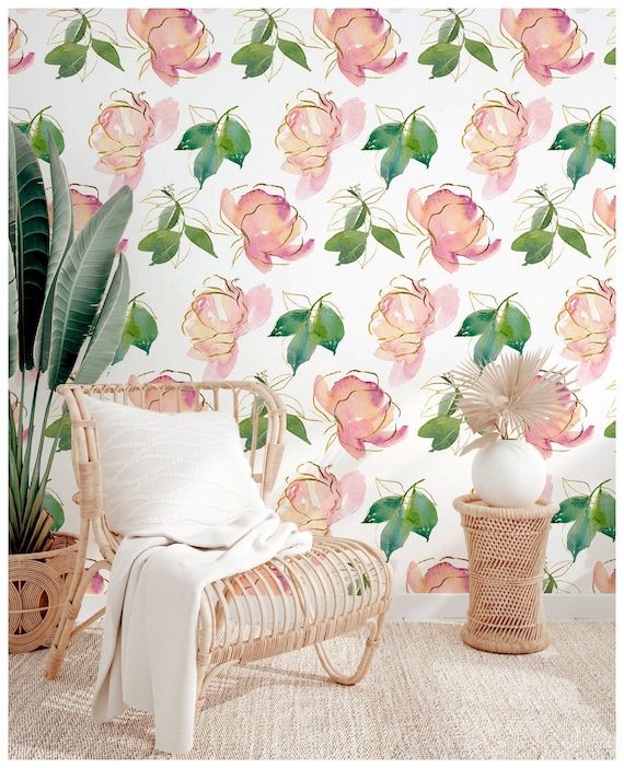 Floral Pink Wallpaper for Teen Girls Bedroom Living Room Wall Etsy