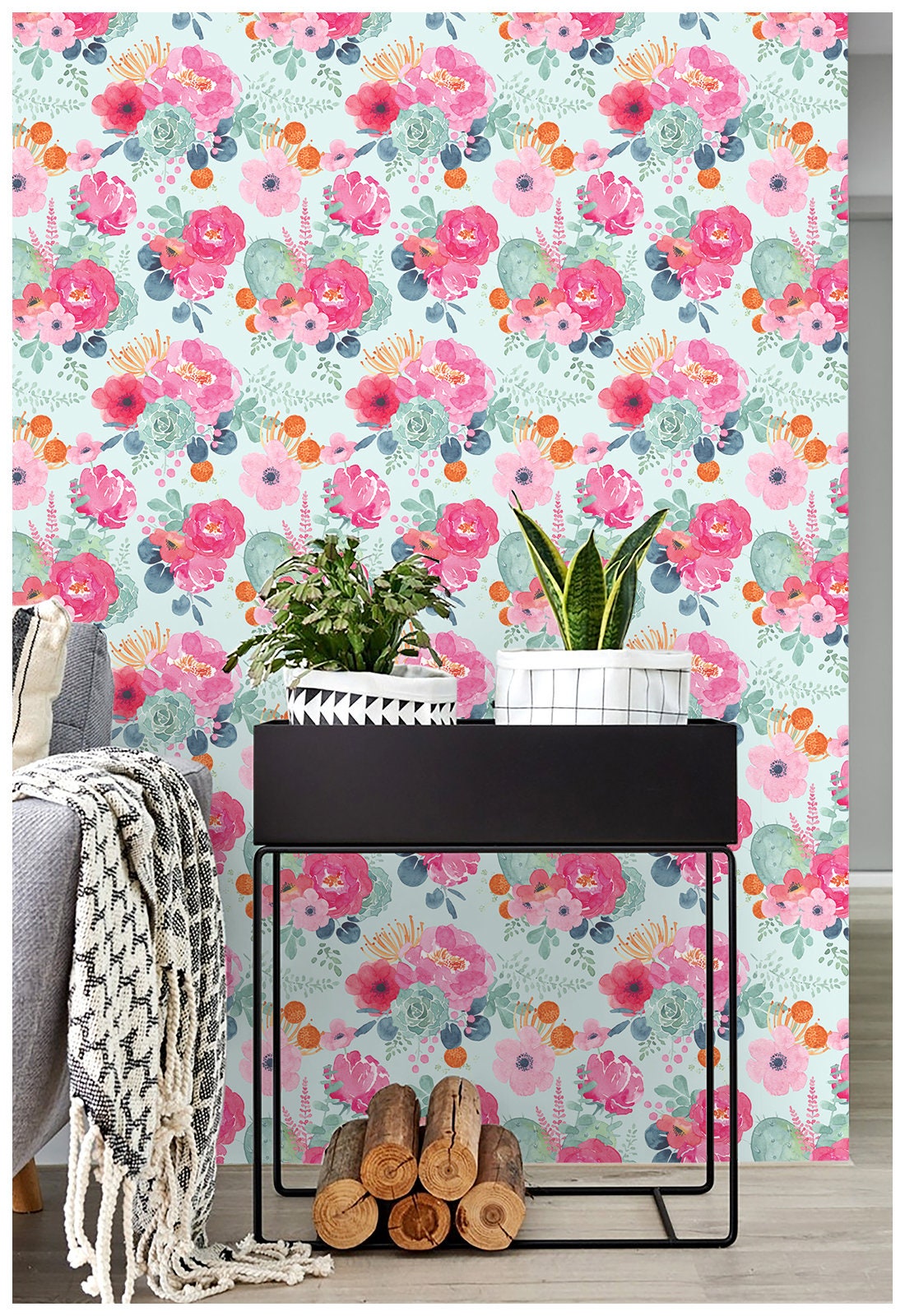 Floral Wallpaper Teal Green/pink Peel and Stick Contact Paper - Etsy