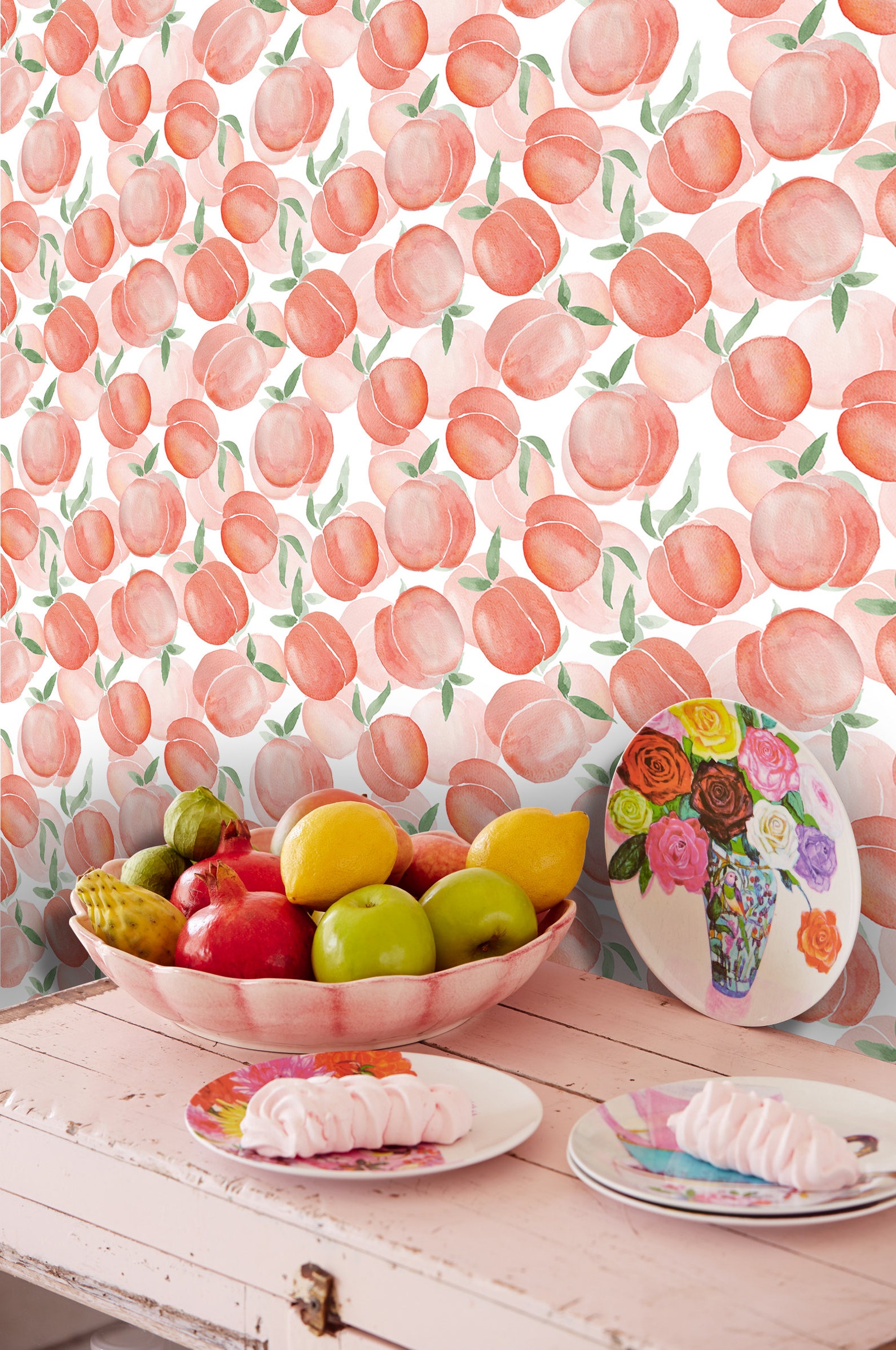 Watercolor Peach Peel and Stick Wallpaper Floral Wallpaper - Etsy UK