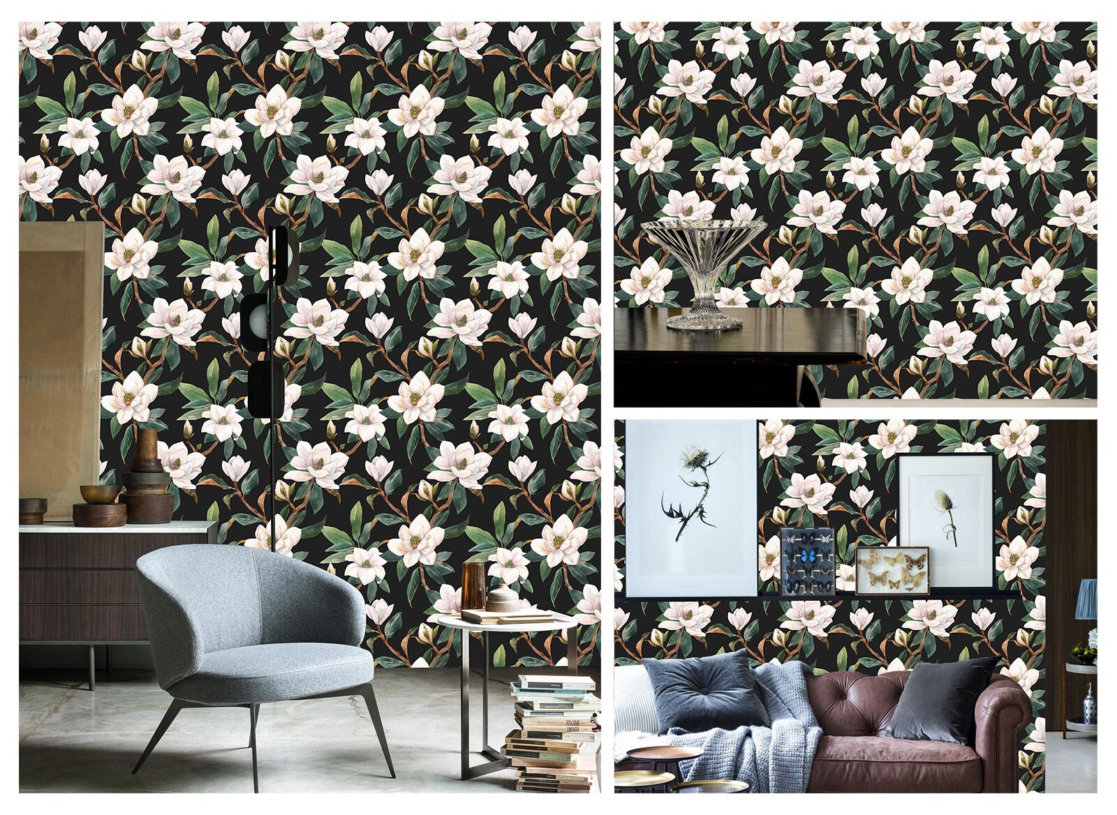 Watercolor Flowers Modern Design Floral Wallpaper Bedroom Etsy