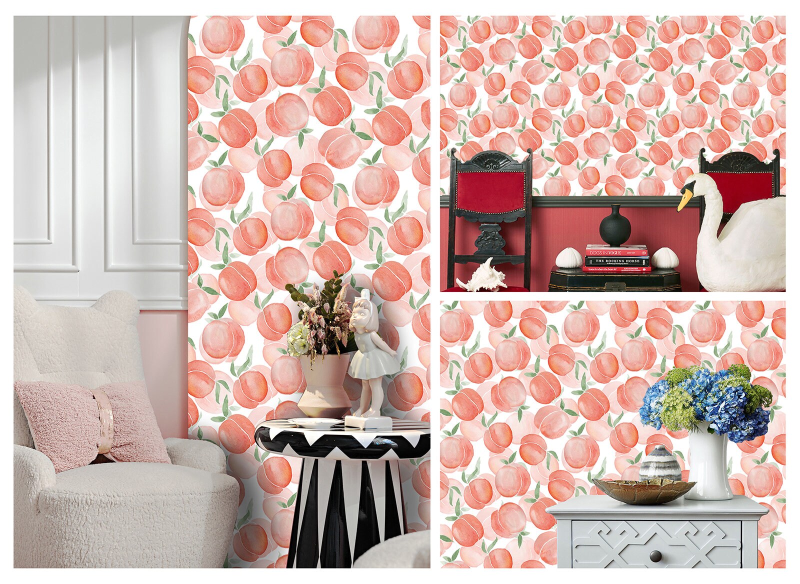 Watercolor Peach Peel and Stick Wallpaper Floral Wallpaper - Etsy UK
