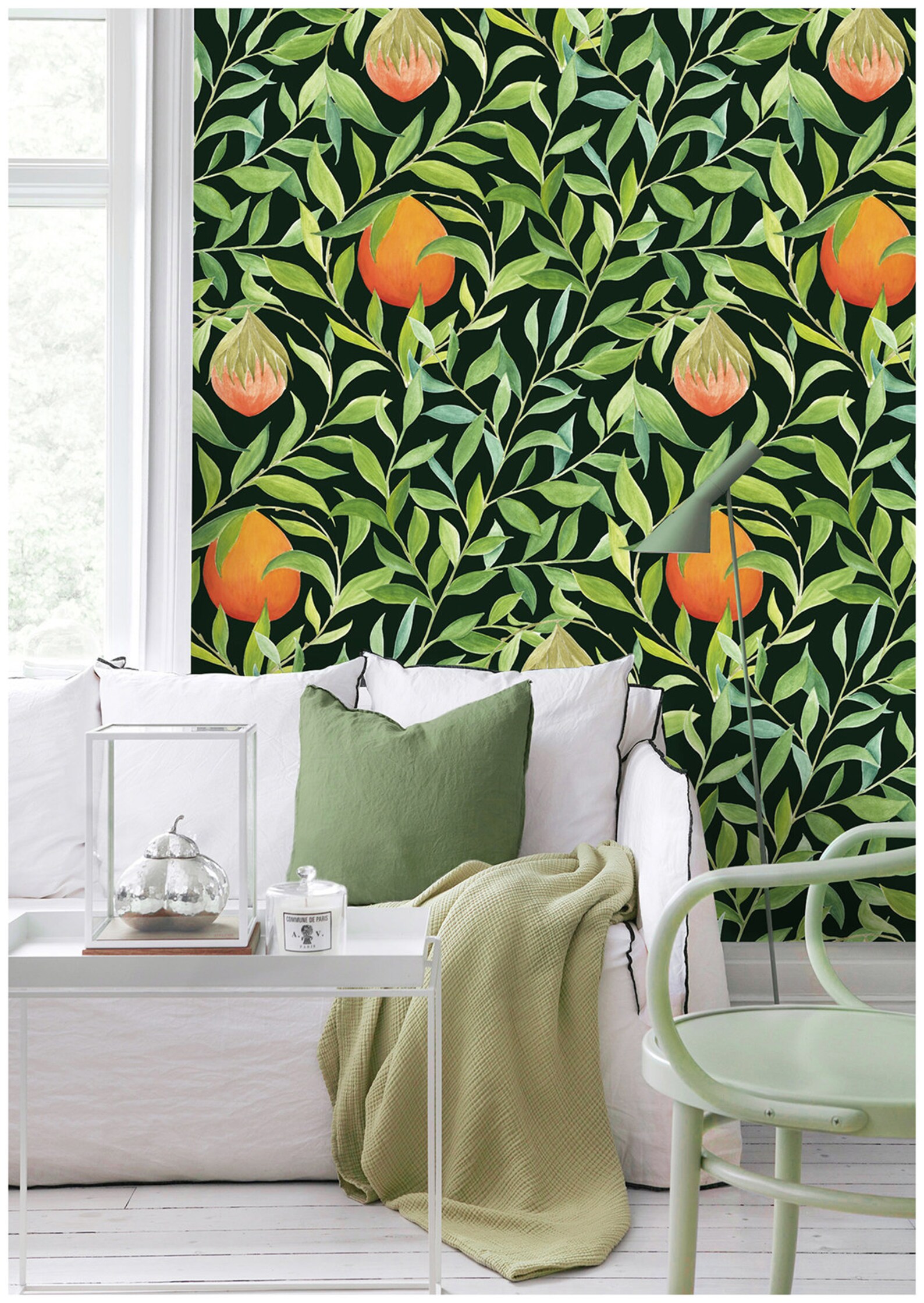 Flowers Orange Wallpaper Peel and Stick Wallpaper Self Etsy UK