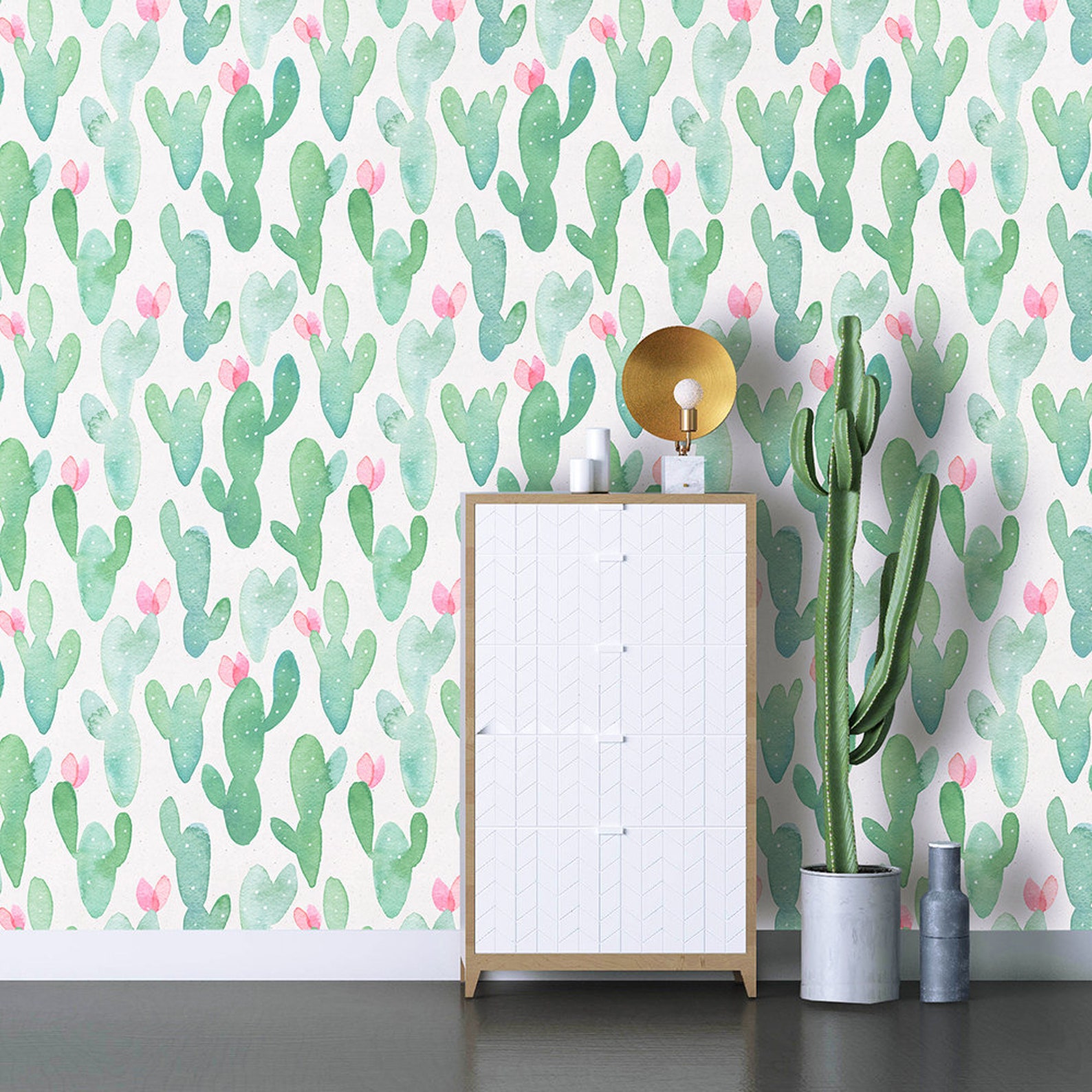 Floral Cactus Peel and Stick Wallpaper Removable Vinyl Self - Etsy