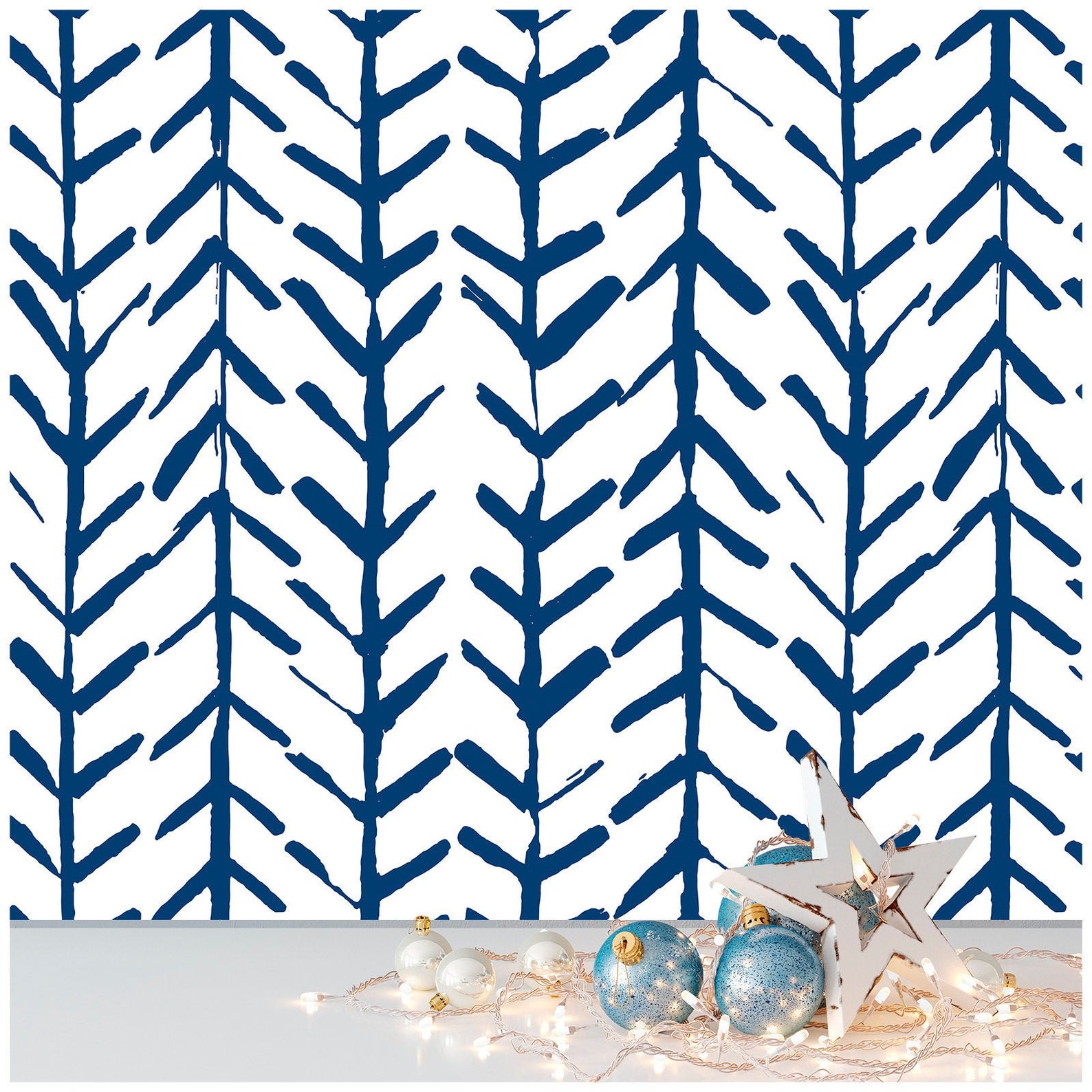 Herringbone Geometric Indigo Blue Peel and Stick Wallpaper Etsy