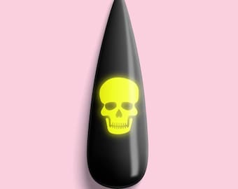 Glow-In-The-Dark Halloween Skeleton Skull Nail Stickers! 6 Scary Colors - Neon Green, Neon Pink, Orange, Peach, Orange/Yellow & Mint Green!
