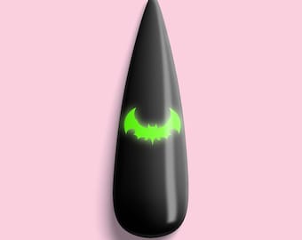 Glow-In-The-Dark Halloween Bat Nail Stickers! 6 Scary Colors Available - Neon Green, Neon Pink, Orange, Peach, Orange/Yellow & Mint Green!