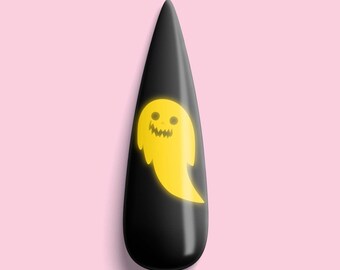 Glow-In-The-Dark Halloween Ghost Nail Stickers! 6 Scary Colors Available - Neon Green, Neon Pink, Orange, Peach, Orange/Yellow & Mint Green!