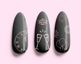 New Year's Eve Waterslide Nail Decals! New Years Eve Nails! New Year's Eve Foiled Nail Art! Foil Nail Decals! Foiled New Year's Eve Nails!