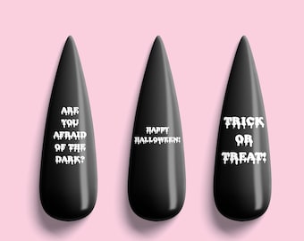 White Halloween Catch Phrases Nail Decals! White Halloween Word Nail Decals! White Skeleton Halloween Nail Art! White Halloween Decals!