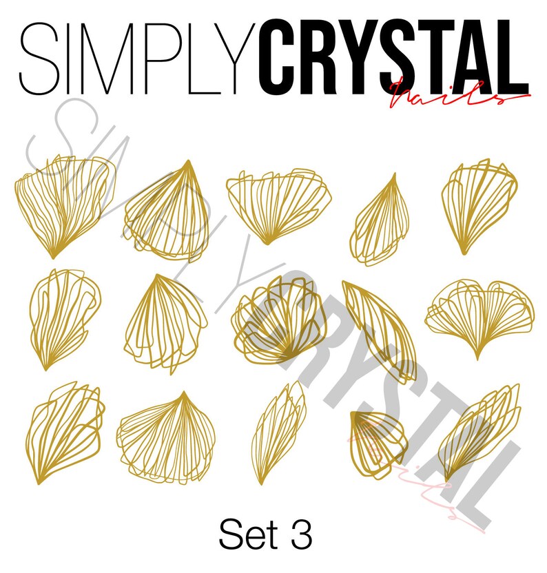 May include: Set of 12 gold nail art decals with a geometric design. The decals are arranged in a grid pattern on a white background. The text "Set 3" is printed below the decals.