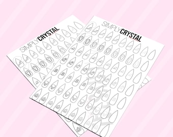 Halloween Line Nail Art Practice Sheet 1! Letter Sized - 8.5" x 11" Nail Template! Bats, Casket, Black Cat, Witch Hat, Mummy, Skull, Pumpkin