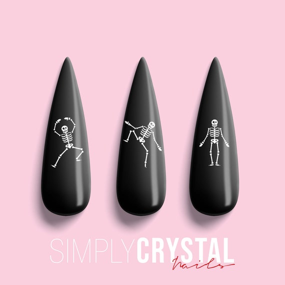 White Dancing Halloween Skeleton Nail Decals! White Halloween Nail Decals! White Skeleton Halloween Nail Art! White Halloween Decals!