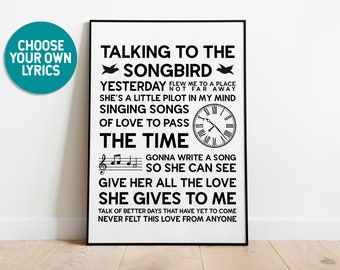 Oasis Lyric Sheet Print • Songbird. Custom Lyric Prints A4, A3