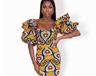 BOSUN Ankara Pencil Midi Dress | African Print Dress | African Fitted Dress | Ankara Fitted Dress | African Clothing | African Pencil Dress