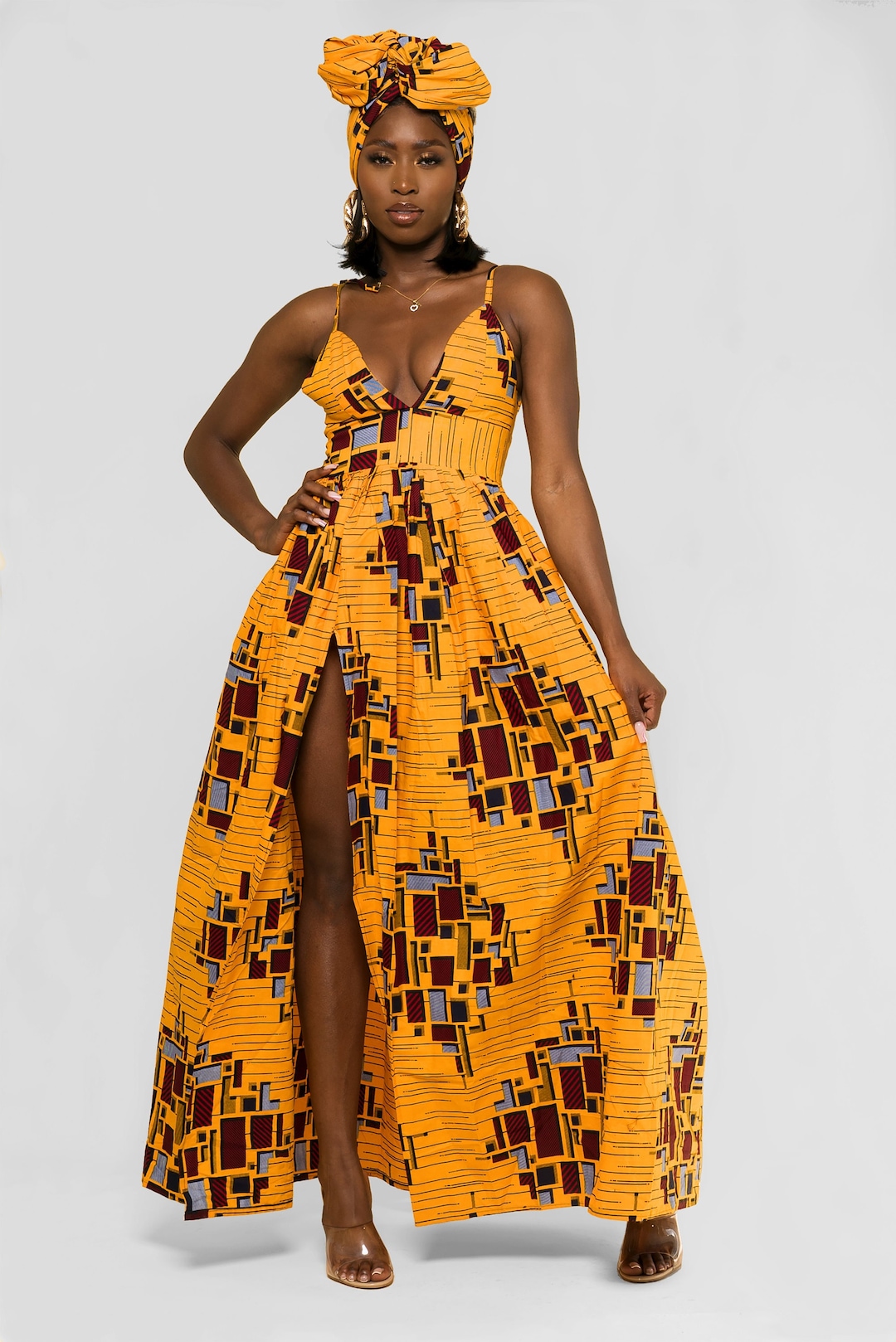 JOSIE African Chiffon Dress African Maxi Dress Gathered Dress African Print Plus Size Summer