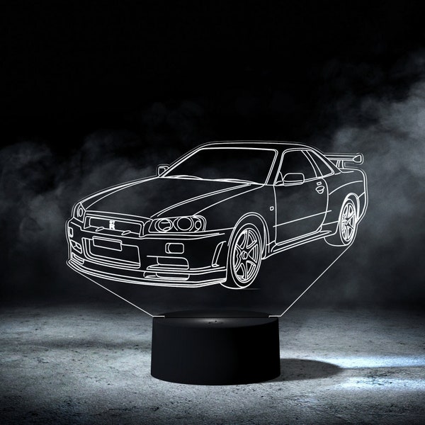 Skyline R34 GT-R | 3d Illusion Custom Car Night Light Lamp | Car Lover Gift | Car Desk Lamp | Custom car lamp