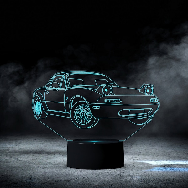 INDIVIDUELLE AUTOLAMPE | 3D Illusion Custom Auto Nachtlicht Lampe | Geschenk für Autoliebhaber | Miata MX5 | Auto-Schreibtischlampe