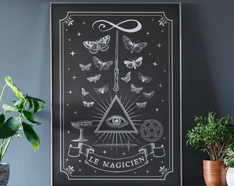 The Magician Tarot Card Witchy Printable Wall Art, Occult Goth Aesthetic Decor Downloadable Art