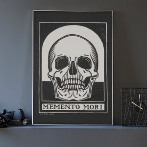 Memento Mori Skull Vintage Goth Decor Printable Wall Art, Witchy Home Decor Digital Print
