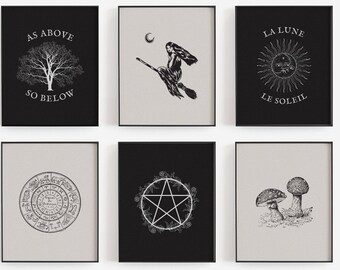 Witch Home Decor Downloadable Wall Art Set of 6, Occult Aesthetic College Dorm Decor Printable Gallery Set