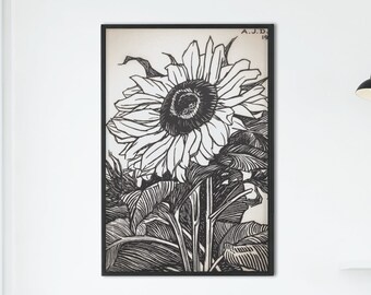Vintage Sunflower Cottagecore Decor Downloadable Wall Art, Fairycore Goblincore Printable Digital Art Poster