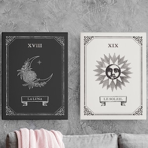 The Sun and Moon Tarot Card Printable Wall Art Set of 2, Witchy Home Decor Digital Print, Occult Art Gothic Decor Downloadable Art