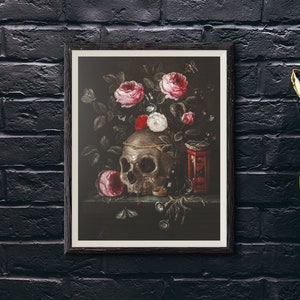 Dark Academia Decor Skull Printable Wall Art, Gothic Aesthetic College Dorm Decor Downloadable Art Print