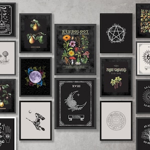 Witchy Wall Decor Aesthetic Mega Bundle Printable Art Set, Indie Green Witch Herbology Room Decor Downloadable Gallery Set