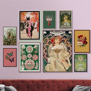 Maximalist Decor Pink and Green Funky Vintage Printable Gallery Wall Set, Quirky Wall Collage Kit