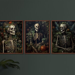 Macabre Goth Decor Skeleton Portraits Printable Wall Art Set of 3