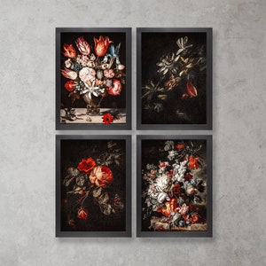 Dark Academia Decor Floral esthetische afdrukbare Wall Art Set, Vintage Gothic Home downloadbare galerijset