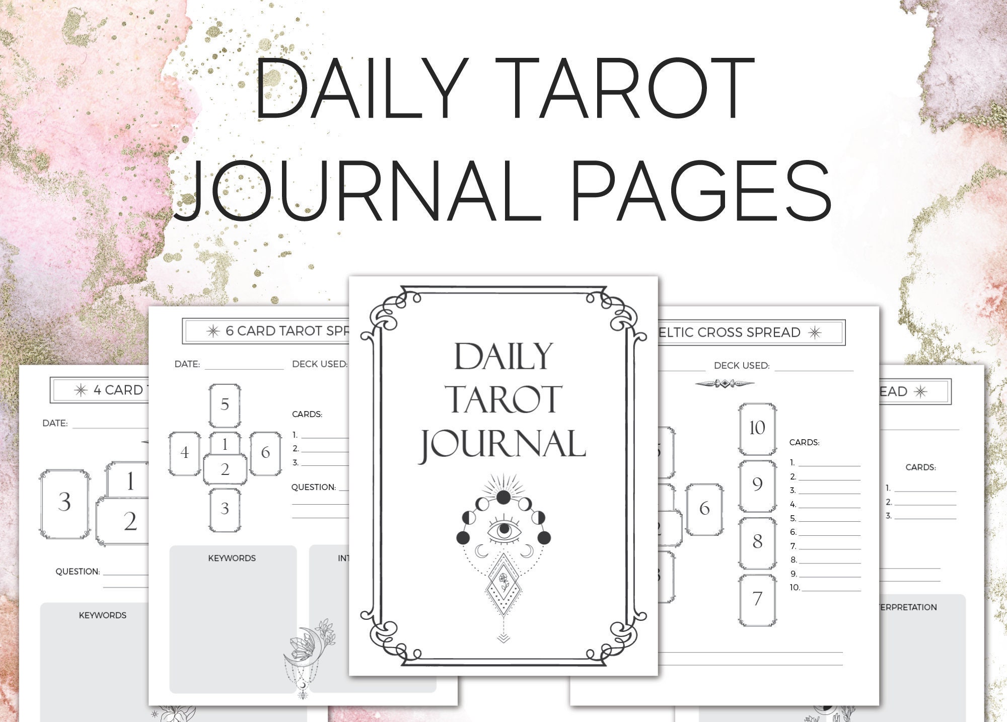 Daily Tarot Journal Printable Pages Tarot Spread Workbook | Etsy