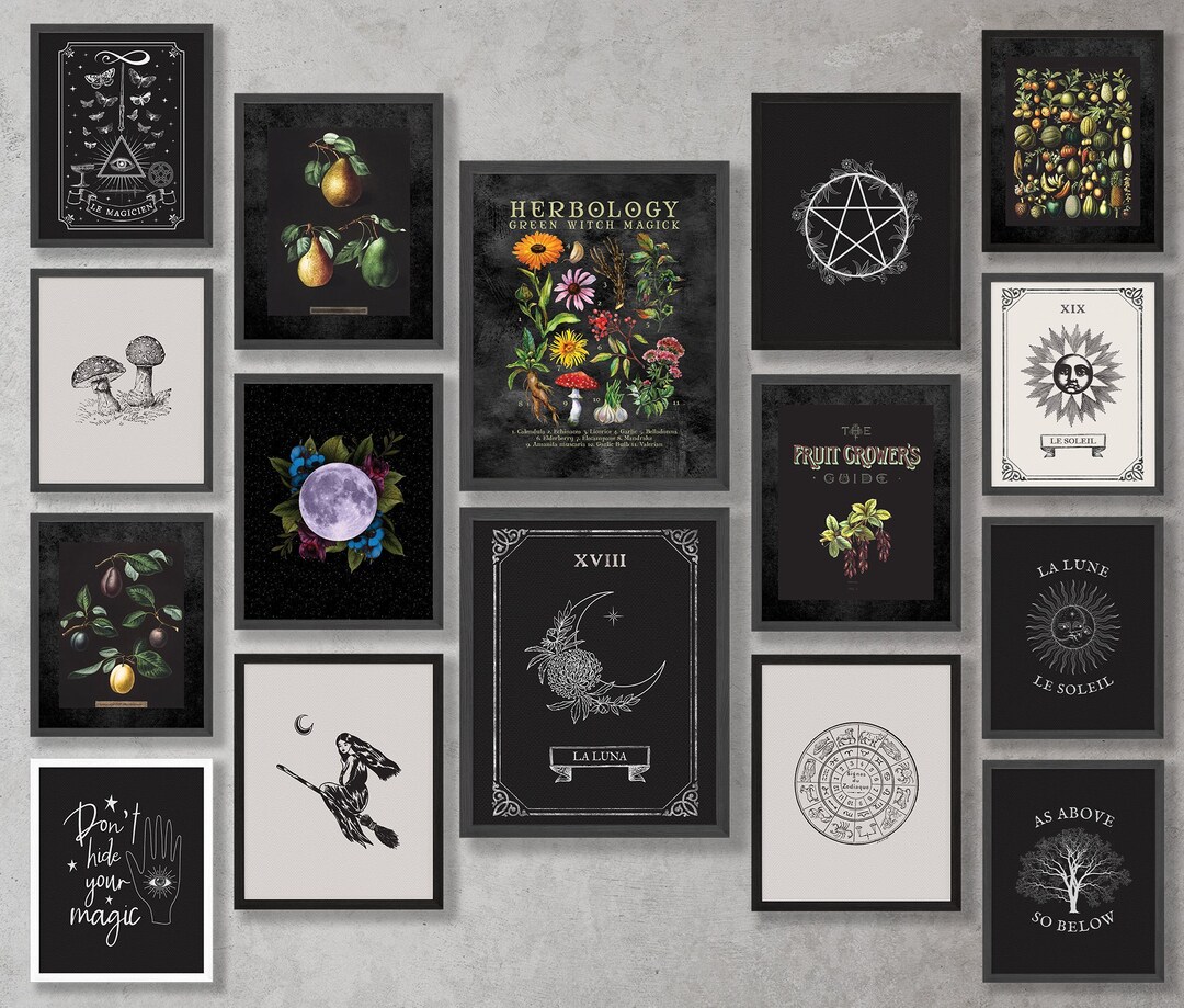 Witchy Wall Decor Aesthetic Mega Bundle Printable Art Set, Indie Green