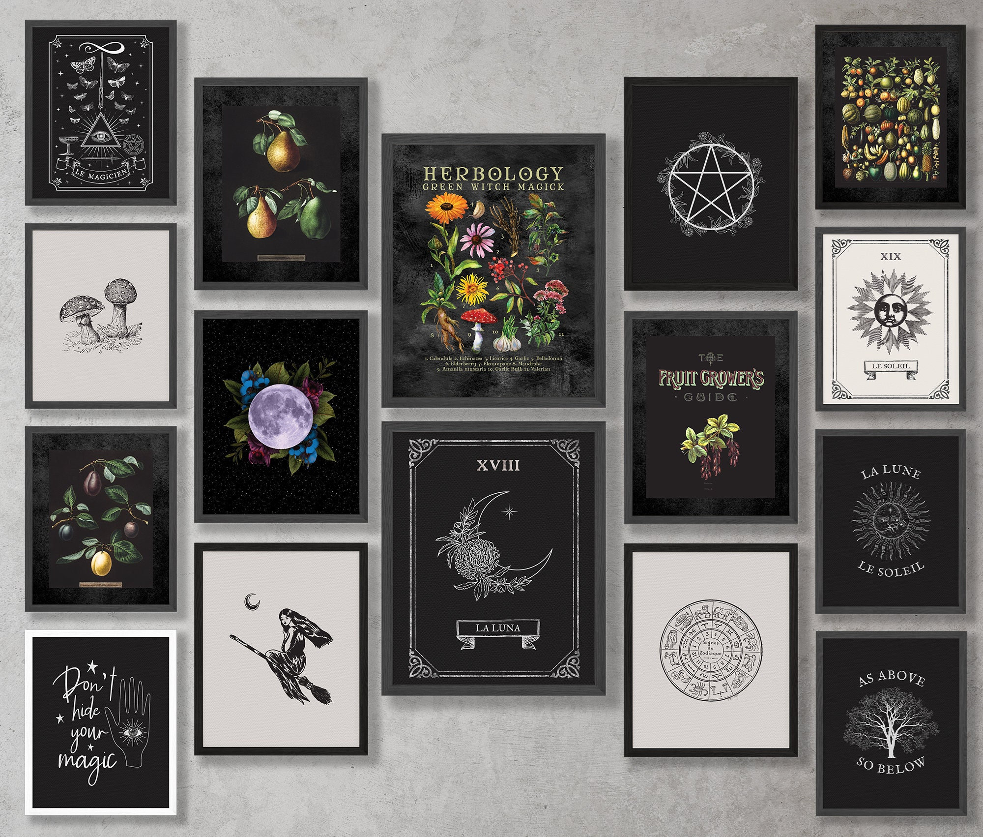 Witchy Wall Decor Aesthetic Mega Bundle Printable Art Set, Indie