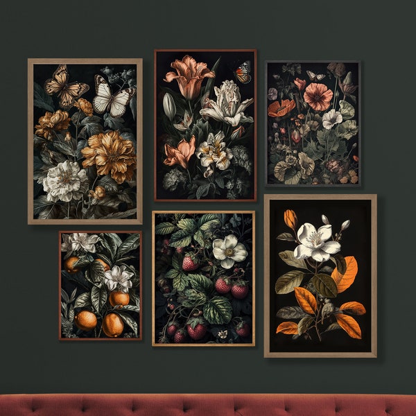 Dark Cottagecore Decor Moody Botanicals Printable Wall Art Set