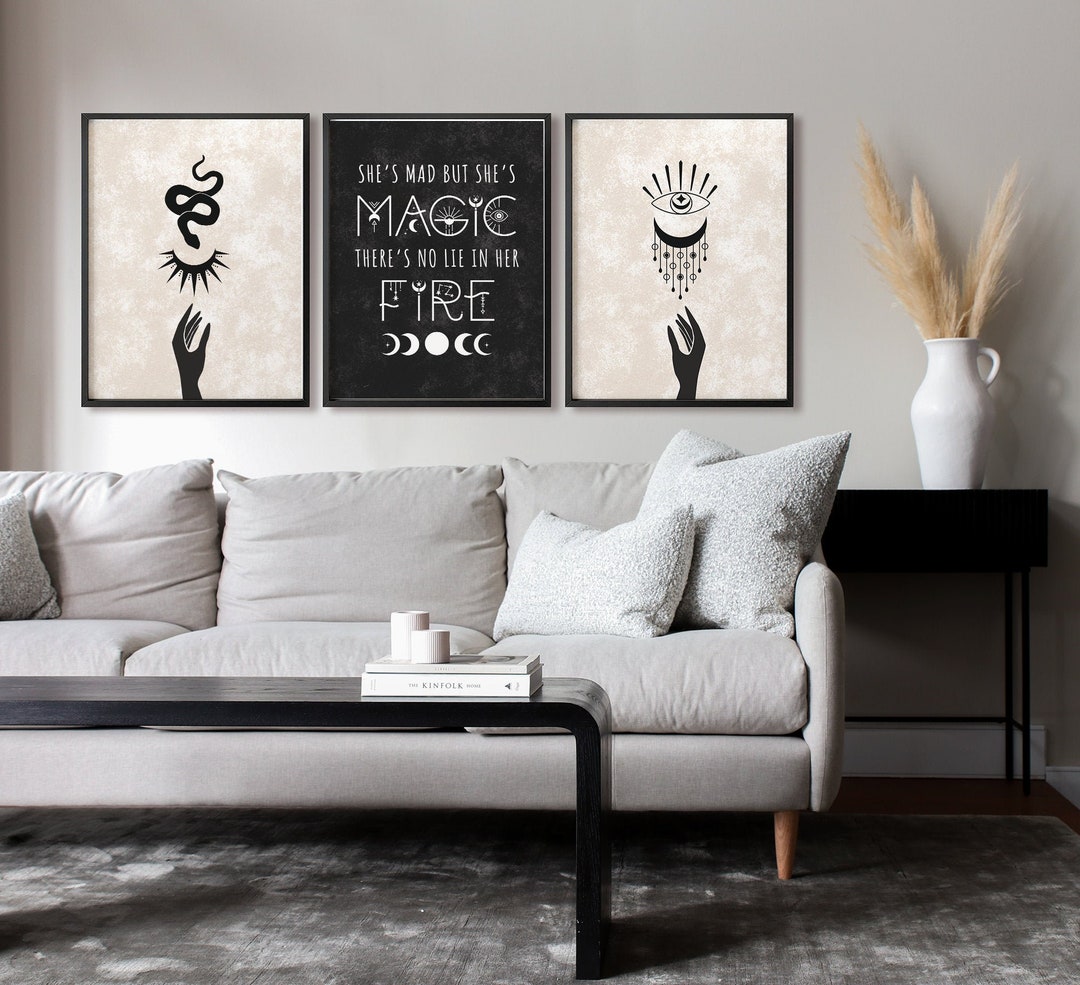 Boho Witchy Wall Decor Printable Art Set of 3, Magical Downloadable ...